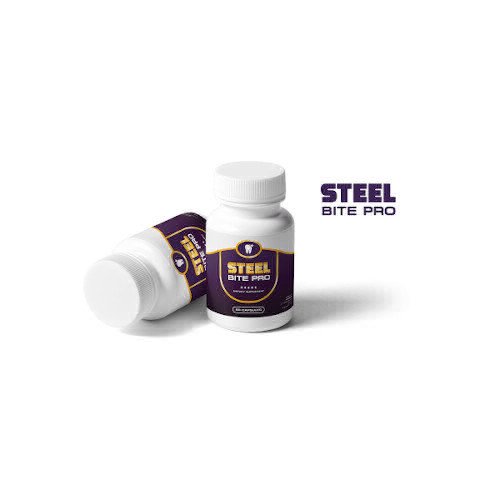 Two Steel Bite Pro supplement bottles on a white background.